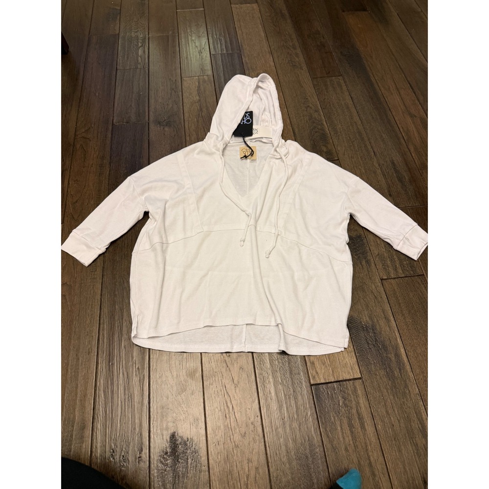 Chaser Hoodie Women XS White Ribbed V-Neck 3/4 Sleeve Oversized CW7727 NEW